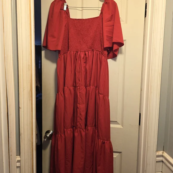 SHEIN Red Off-Shoulder Tiered Maxi Dress - Picture 3 of 3